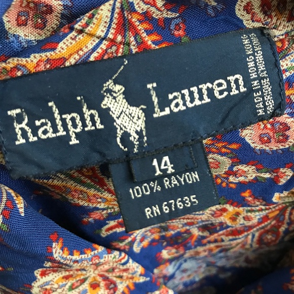 VINTAGE RALPH LAUREN CAMP SHIRT BLUE PAISLEY SHORT SLEEVE BUTTON WOMENS 14 - Picture 2 of 8